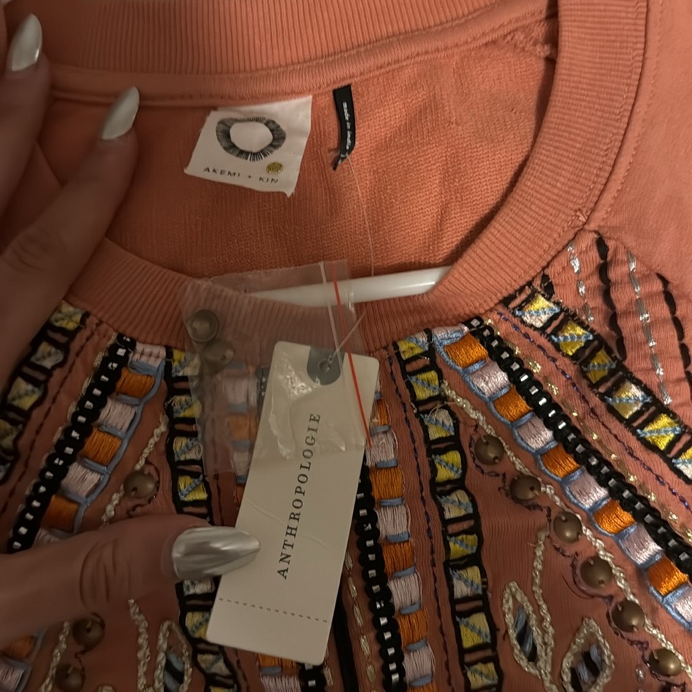 Anthropologie Pink Embellished Crewneck Sweater - Picture 6 of 13